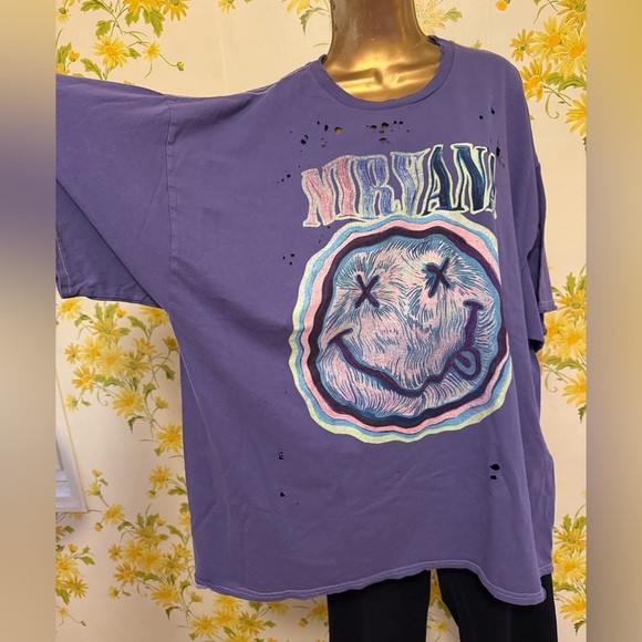 Nirvana NWT oversized distressed short sleeve graphic T shirt dress size L/XL - Picture 9 of 16